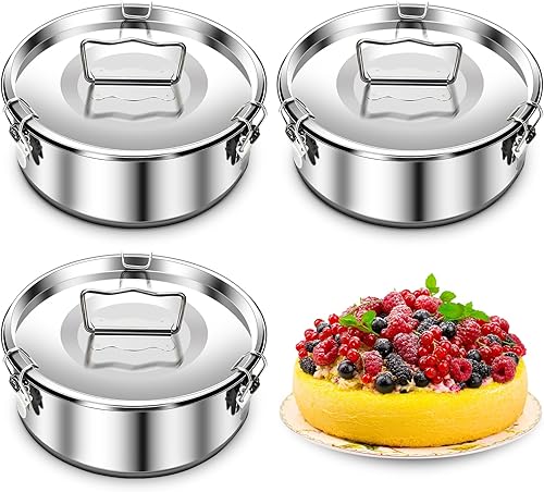 Maxcheck Paquete de 3 sartenes de acero inoxidable con tapa, para flan de acero inoxidable con tapa para hornear agua, baño, pudín al vapor,