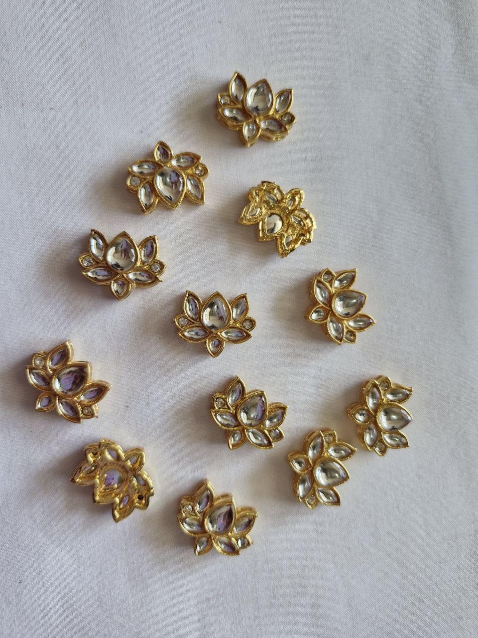 Invisible Necklace Making or Other Imitation Jewellery Making Pendant or kundan Connector, Pack of 12, White in Color Singe Color Design Lotus or Kamal Shape South Indian Jewellery, Marathi Fashion-image-48