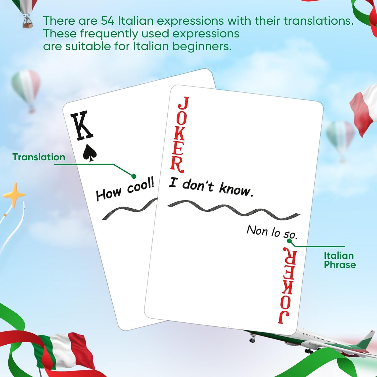 Italian Playing Cards 54 Travel Flashcards for Daily Conversations & Fun Learning Games Italy Gifts for Men Women