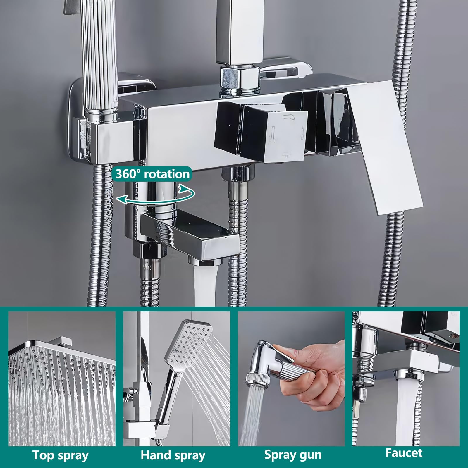 Columna de Ducha con Grifo Ajustable en Altura 70-120 cm con Estante de Ducha, Sistema de Ducha Cromado con Cabezal de Ducha 30x20 cm