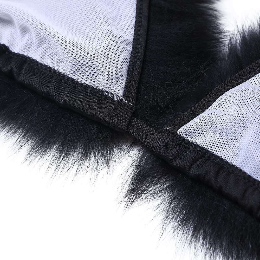 ZOSCGJMY Women's Faux Fur Halter String Triangle Bikini Sets Two Piece Swimsuits: One Size Dark Grey