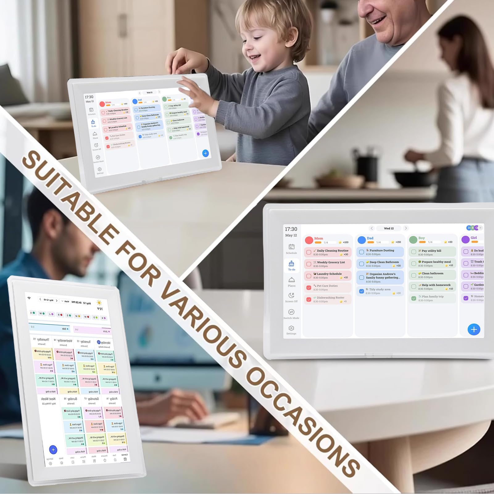 Topiky 15,6 Zoll WiFi Digitalkalender, Wandplaner, Elektronischer Kalender und Aufgabendiagramm, Intelligentes Interaktives Touchscreen Display für Familienpläne, Intelligenter (EU)