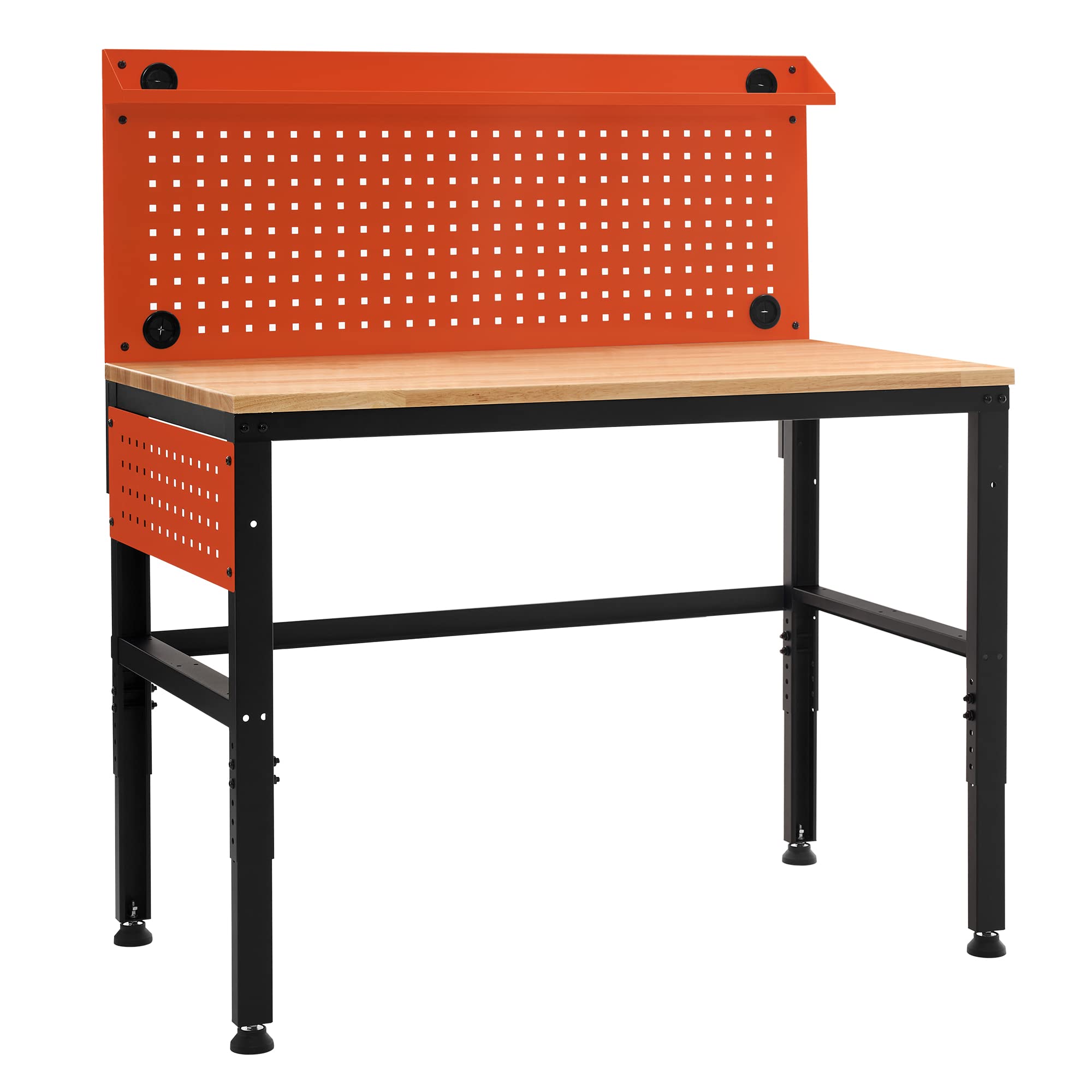 MCombo Adjustable Workbench with Solid Wood Tabletop for Garage, Steel Worktable with 2 Pegboards Bench48 (Orange)
