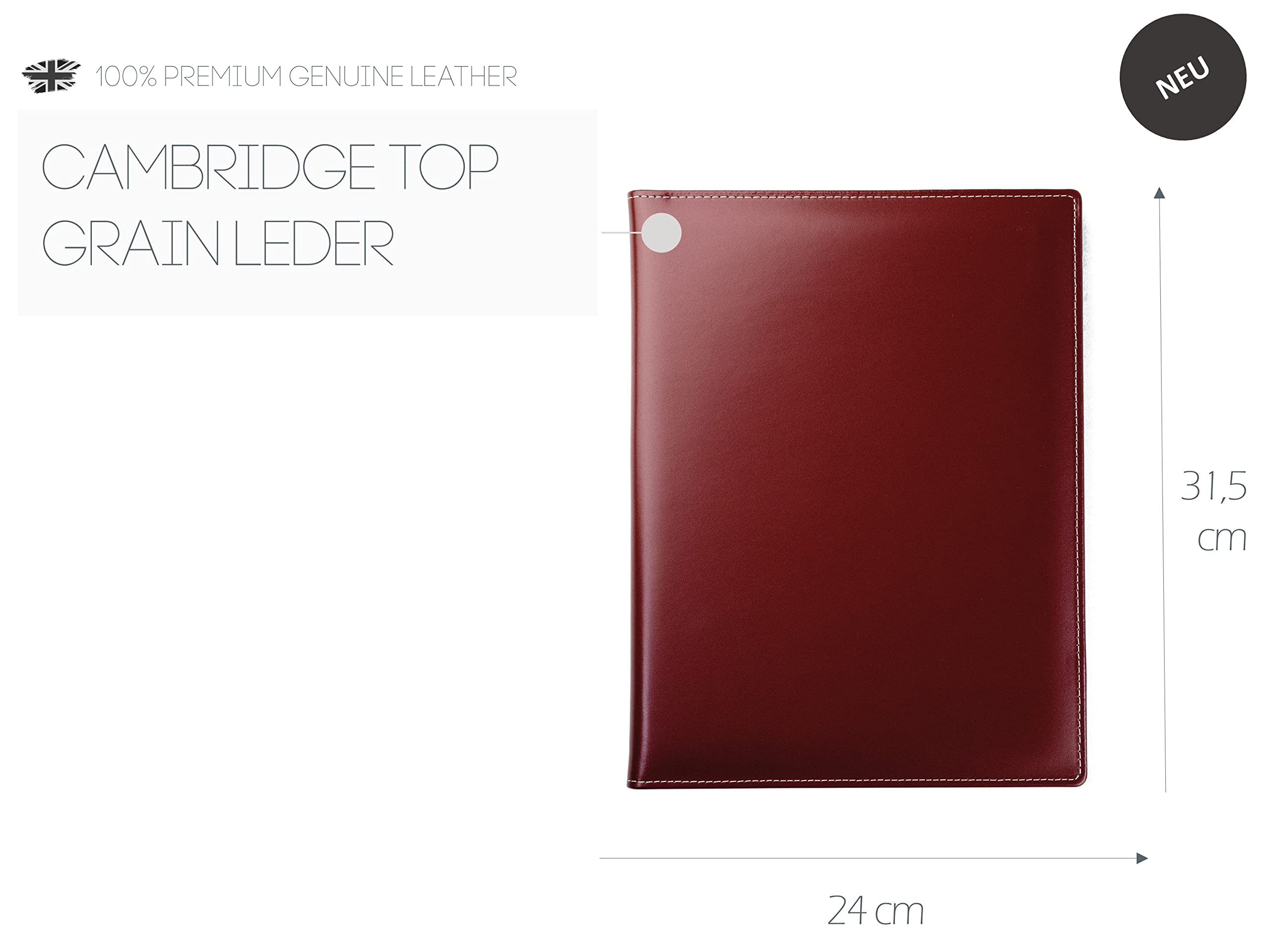 DELMON VARONE - Personalisierbare Schreibmappe DIN A4 aus Cambridge Top Grain Leder rot, Organizer Konferenzmappe mit Notizblock, Stiftschlaufe & Einsteckfächer, Echtleder Business Organisationsmappe