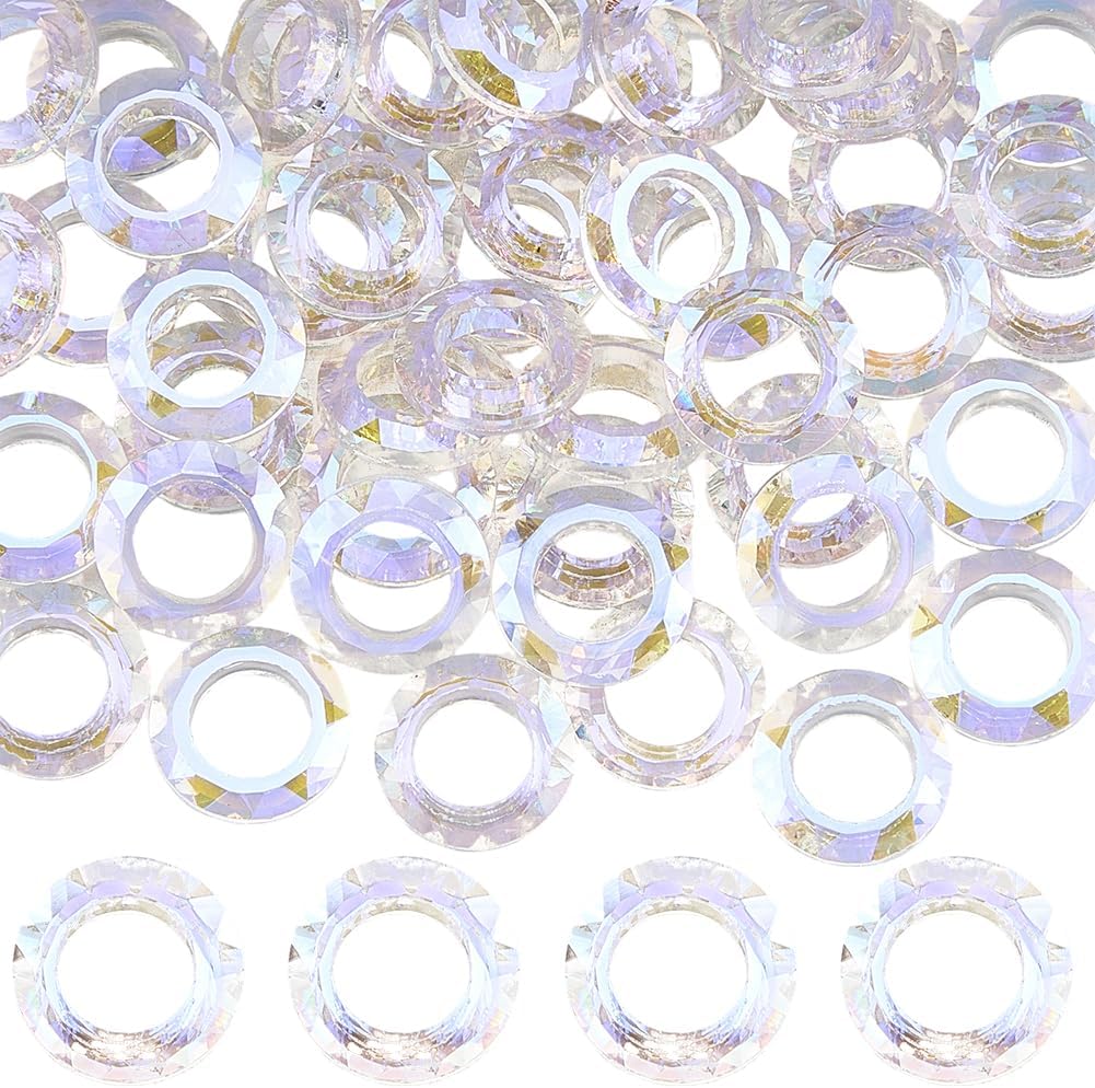 SUNNYCLUE 1 Box 50Pcs Circle Crystal Beads Glass Large Hole Beads 14mm Faceted European Flat Round Disc Ring Shaped Charms Link Connectors for Jewellery Making Necklace Bracelet Earrings DIY Crafts