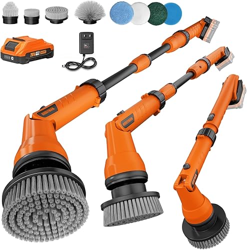 Miniatura 8 de Limpiador eléctrico giratorio de 2 baterías, cepillo de limpieza inalámbrico de 1000 rpm, resistente al agua con suministro de energía de 20 V,