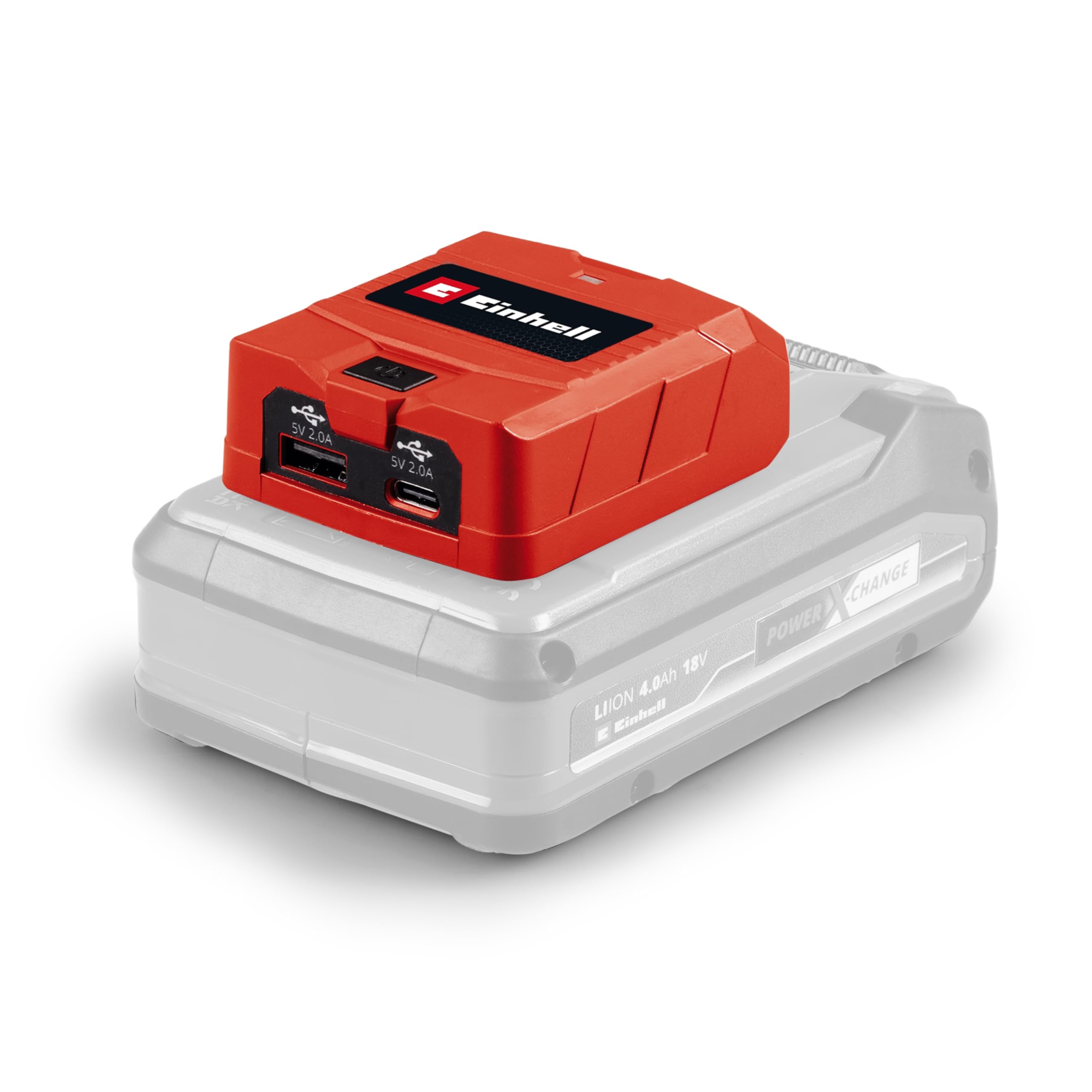 Einhell USB-Akku-Adapter TC-CP 18 Li USB A/C-Solo Power X-Change (18 V, mobiles Laden von Smartphone, Tablet und Co., 1x USBA-Anschluss, 1x USBC-Anschluss, ohne Akku)