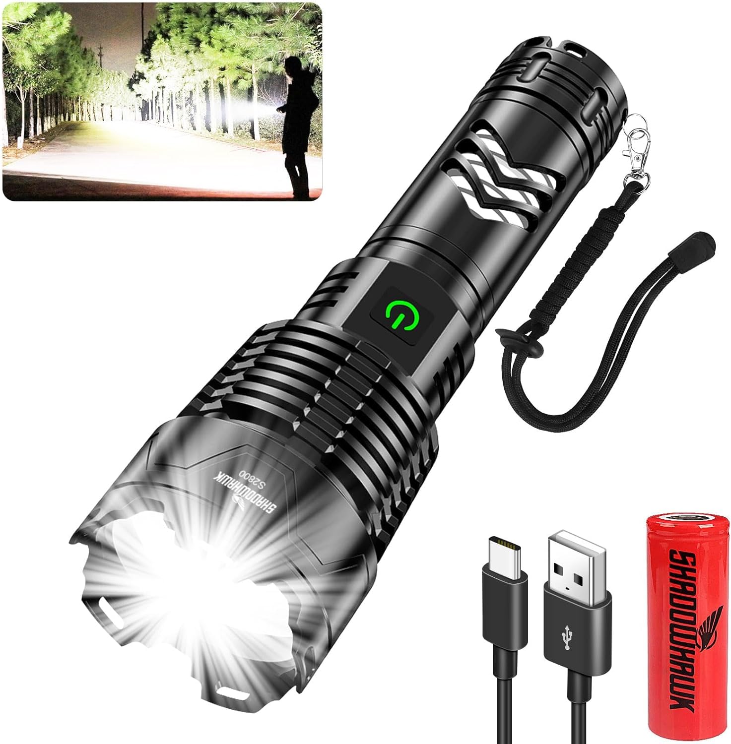 Shadowhawk Led Taschenlampe Extrem Hell, XHP160.2 1,000,000 Lumen Taschenlampe Led Aufladbar USB Taktische Taschenlampen Batteriebetrieben, IP67 Wasserdicht Flashlight für Outdoor Camping