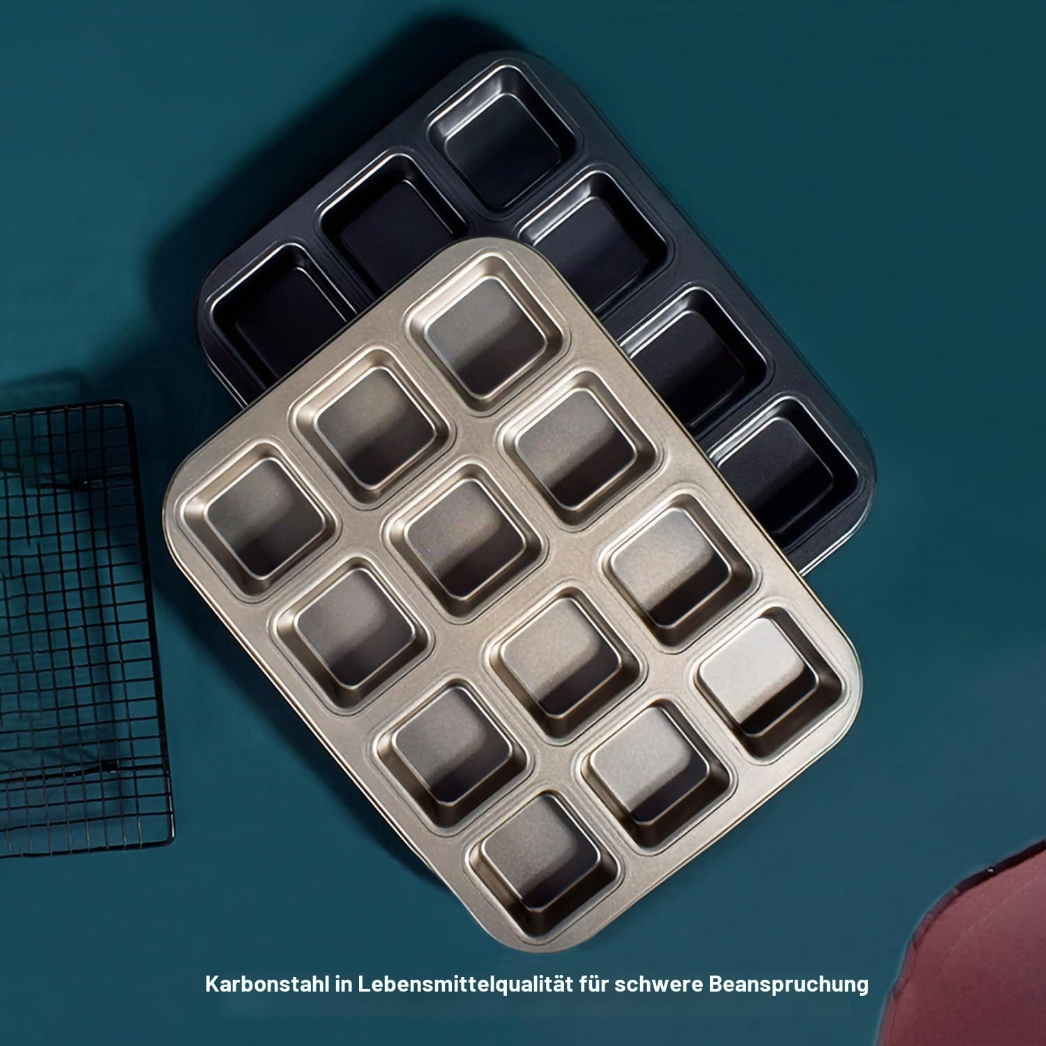 Mini-Laib-Pfanne 8-Kavitäten-Backformen aus Kohlenstoffstahl Antihaft-Brotbackform Einteiliges Design (Golden 12 Cavity)
