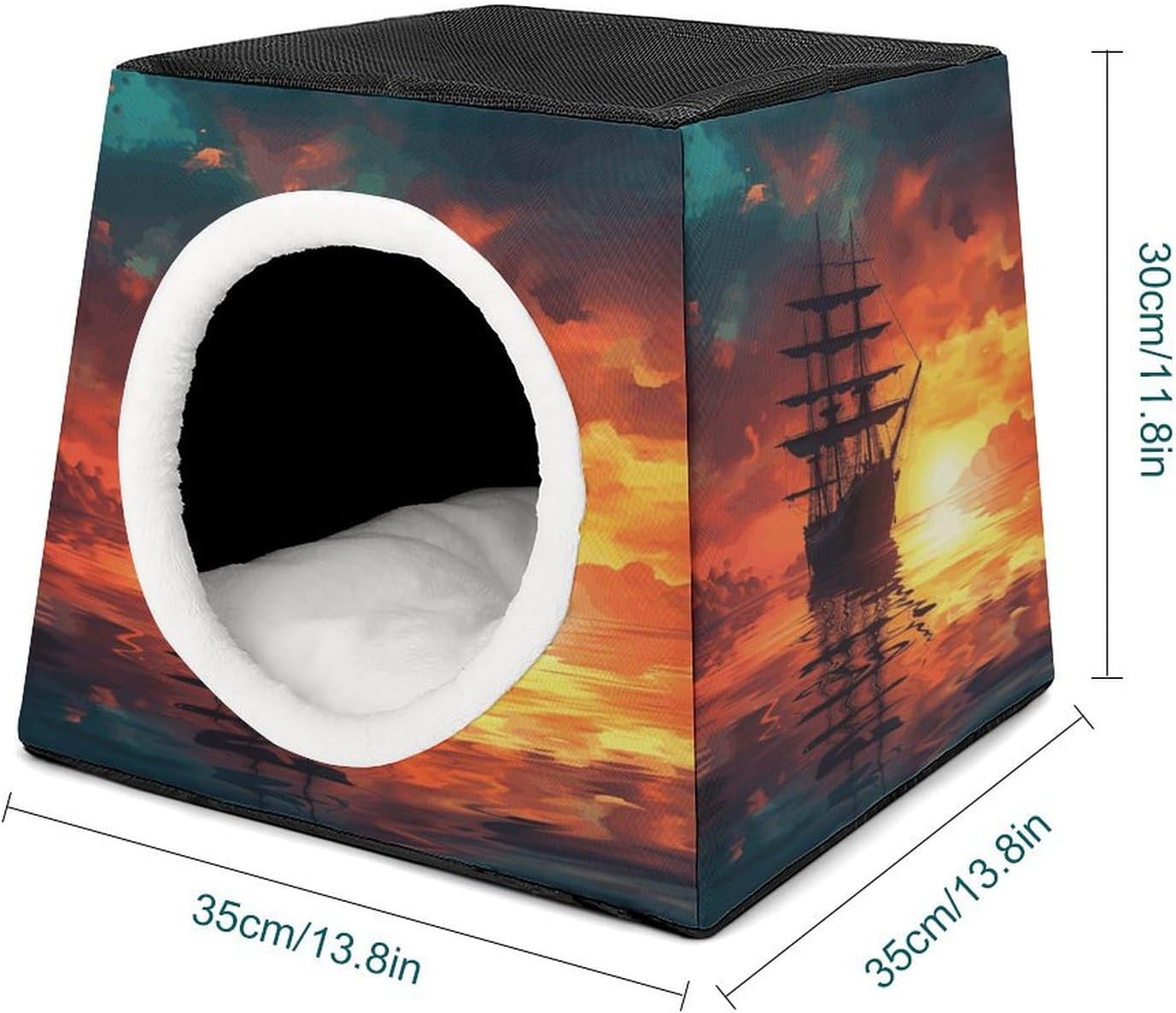 Pet Sleeping Nest Bed, A Sailing Boat on The Water Printed Dog House Cat Nest, Winter Pet House are Suitable for Most Cats, Dogs, and Other Small Pets