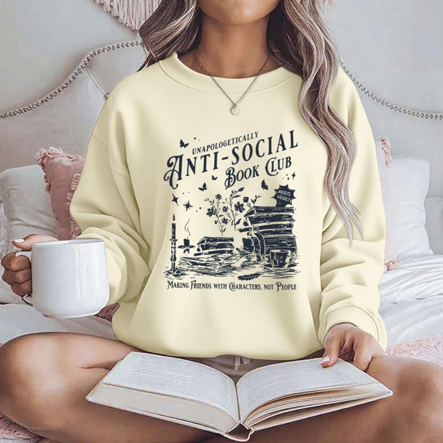 Anti Social Book Club Sweatshirt Women Teacher Book Sweatshirts Graphic Oversized Funny Pullover Hoodie - Image 4