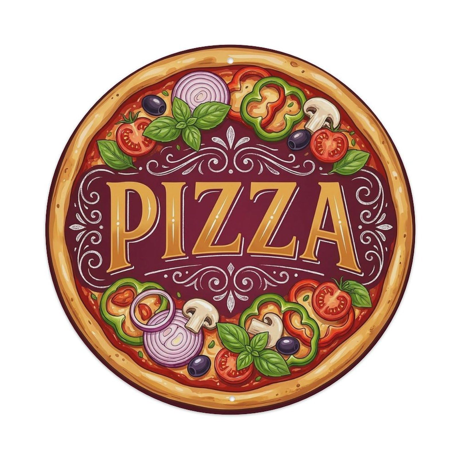 Yrnq 8X8inch Vintage Style Vintage Pizza Vegetarian Onion Olive Food Decoration Metal Tin Sign