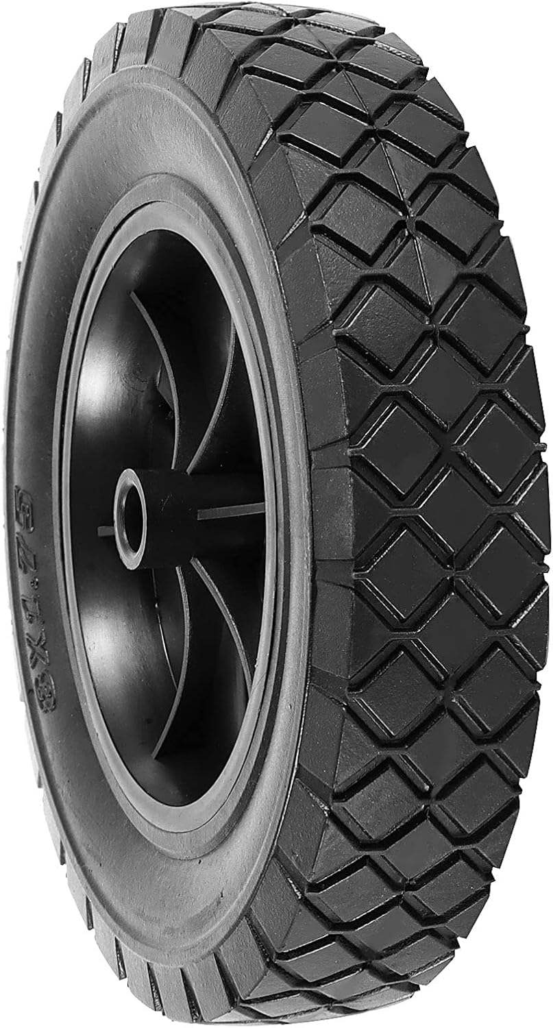 4 PCS 8 x 1.75 inch Solid Rubber Hand Truck Wheel, Universal Flat Free Lawn Mower Wheels with 1/2 Inch Axle, Replacement Tire for Hand Truck Dolly Cart Compressor, 110 LBS Load Capacity