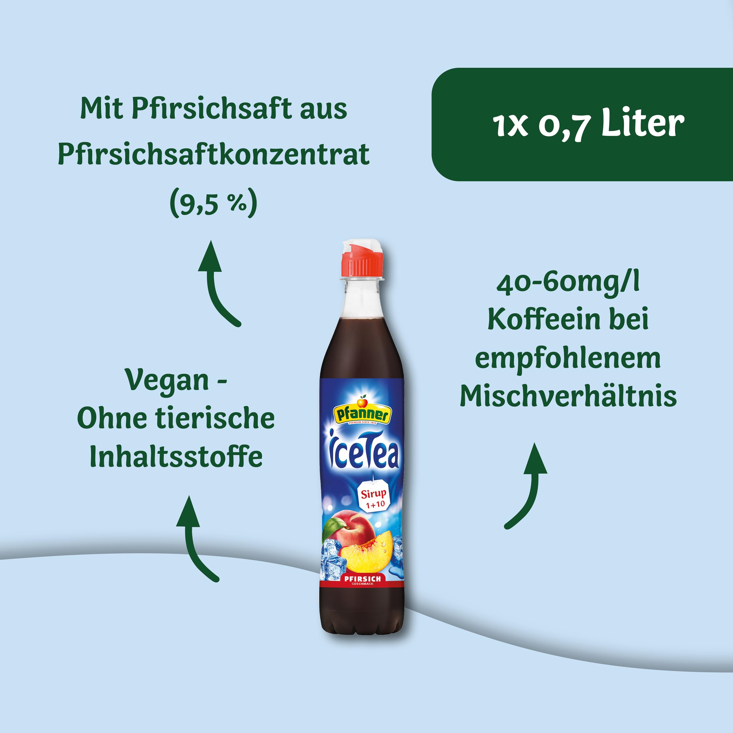 Pfanner Jarabe de melocotón de té helado (1 x 700 ml) – té negro con jugo de melocotón – 1 botella da hasta 7 litros de té helado