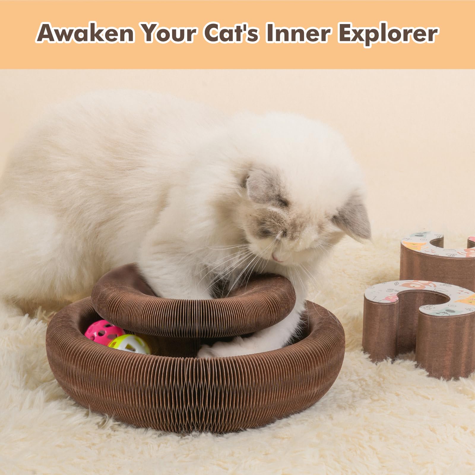 Griffoir pour Chat Magique Organ – Jouet Interactif en Carton avec Balle, Circuit de Jeu Evolutif pour Chatons et Chats d'Intérieur, Puzzle d'Intelligence et Griffoir Pliable