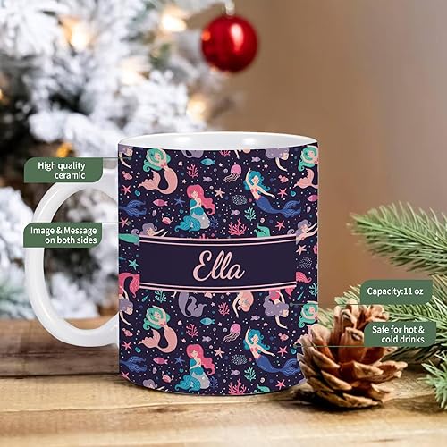 Miniatura 4 de Taza de cerámica personalizada de sirenas para niños, niñas, niños y adultos, con nombre personalizado, tazas de café de chocolate caliente, taza de
