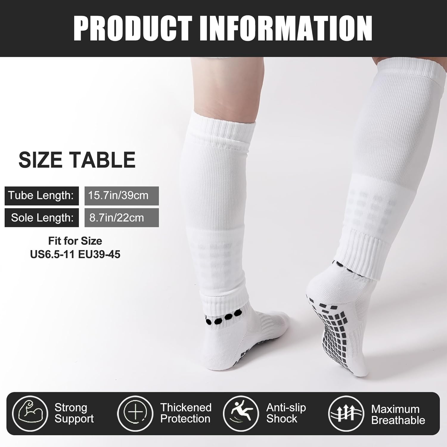 2 Set Grip Soccer Socks and Shin Guard Sleeves Non Slip Soccer Sleeve Socks for Men Women - Image 2