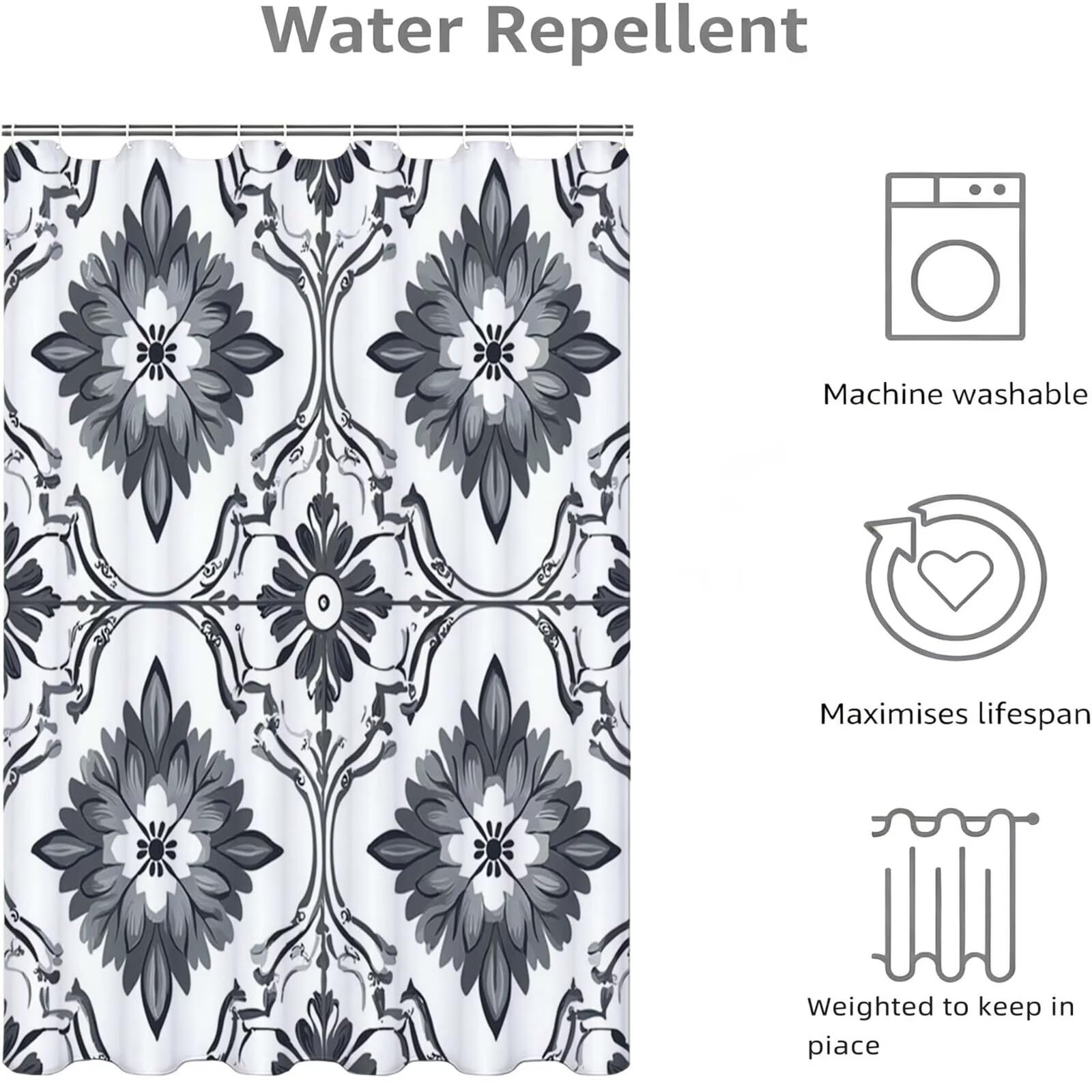 Rideau de Douche 130x170cm, Blanc Rideau de Baignoire D-544