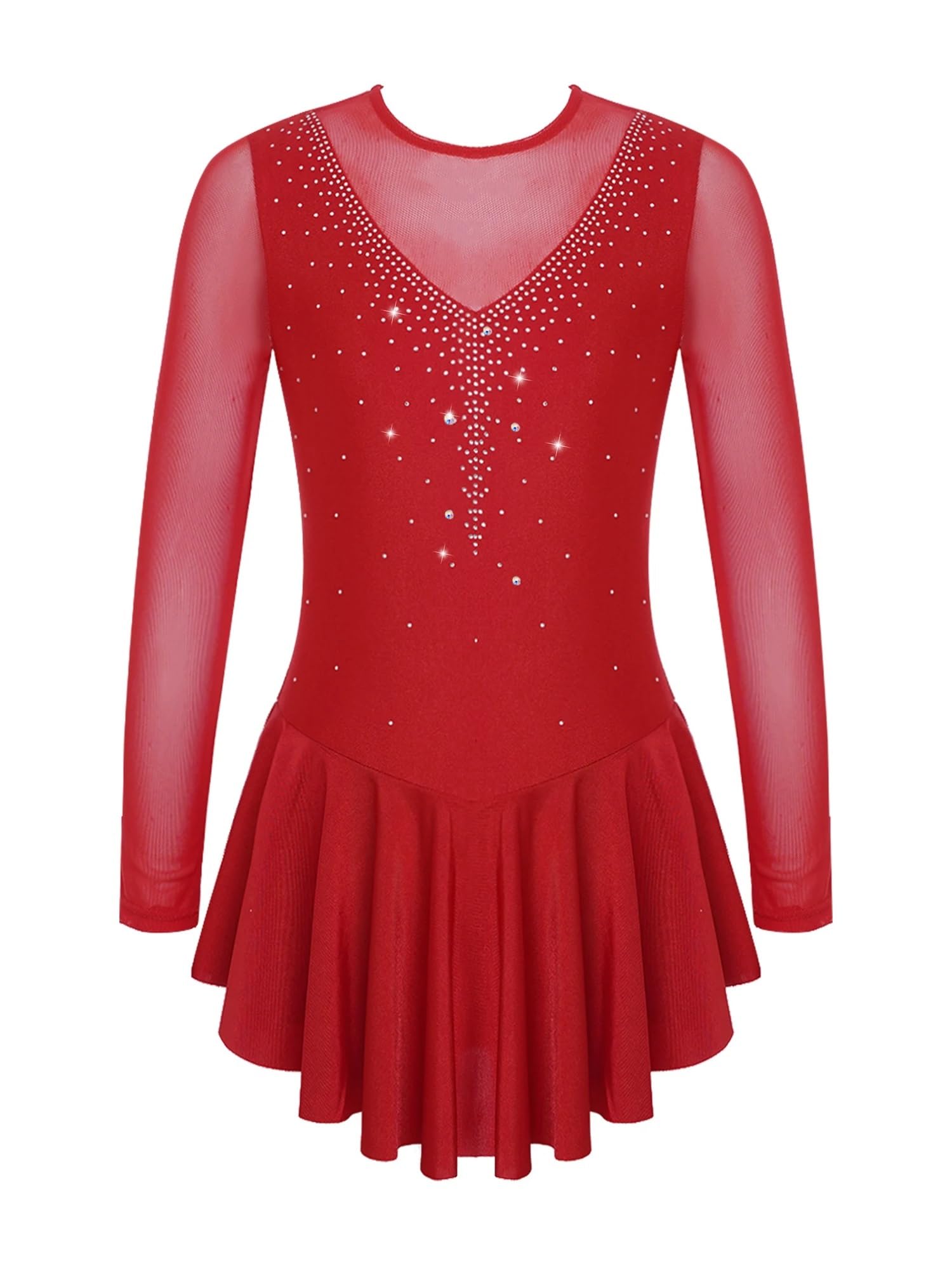 Vestido de Patinaje artístico con Diamantes imitación for niñas, Vestidos Leotardos Ballet Transparentes, Ropa Baile actuación sobre Hielo Empalme Malla