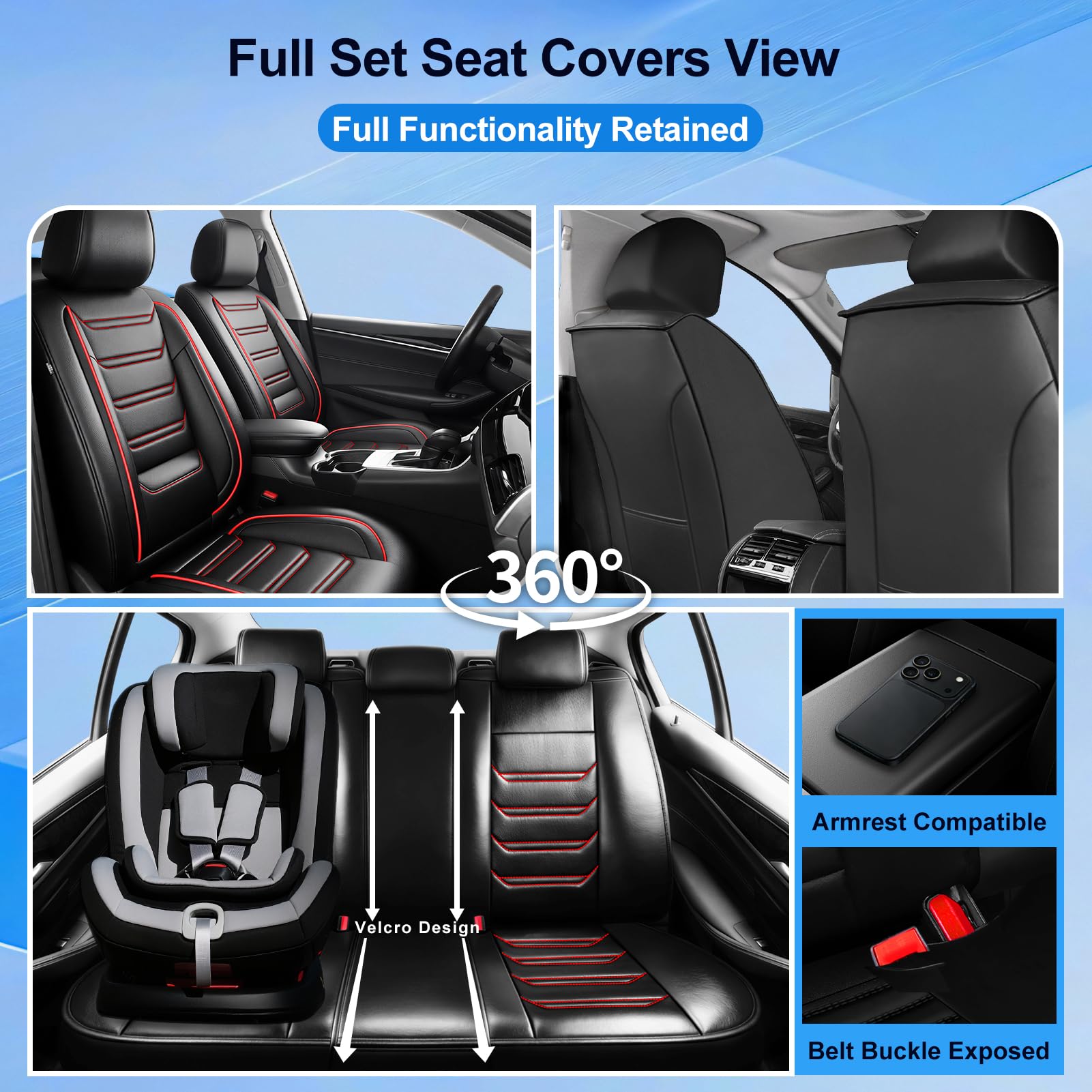 Coprisedili In Ecopelle Per GMC Terrain 2010-2025 | Set Completo 5 Posti Nero/grigio | Compatibili Con Airbag E Impermeabili - 3