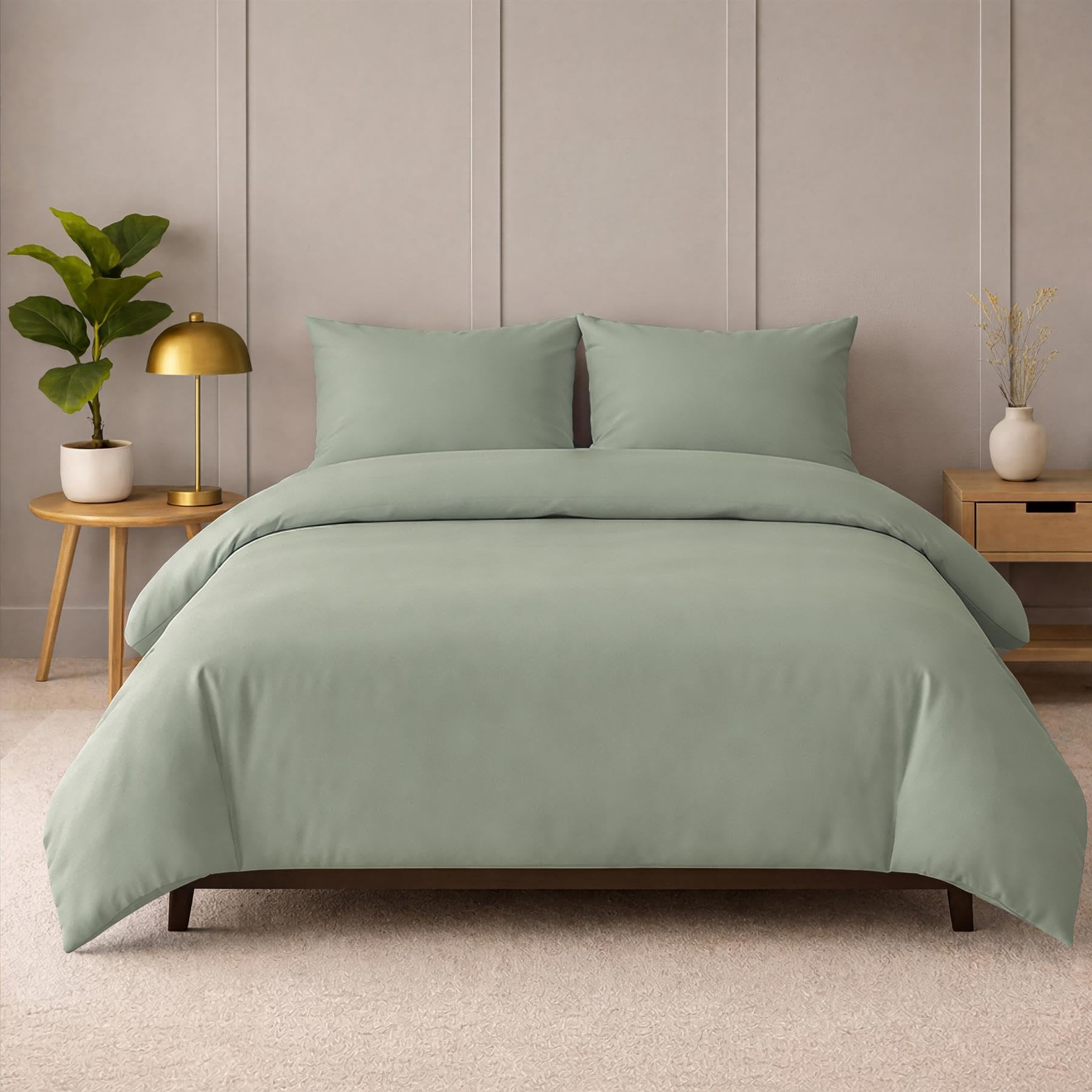 Adore Home King Duvet Cover Set Green Plain Dyed Microfibre Bedding Soft Easy Care All Season Includes Pillowcases