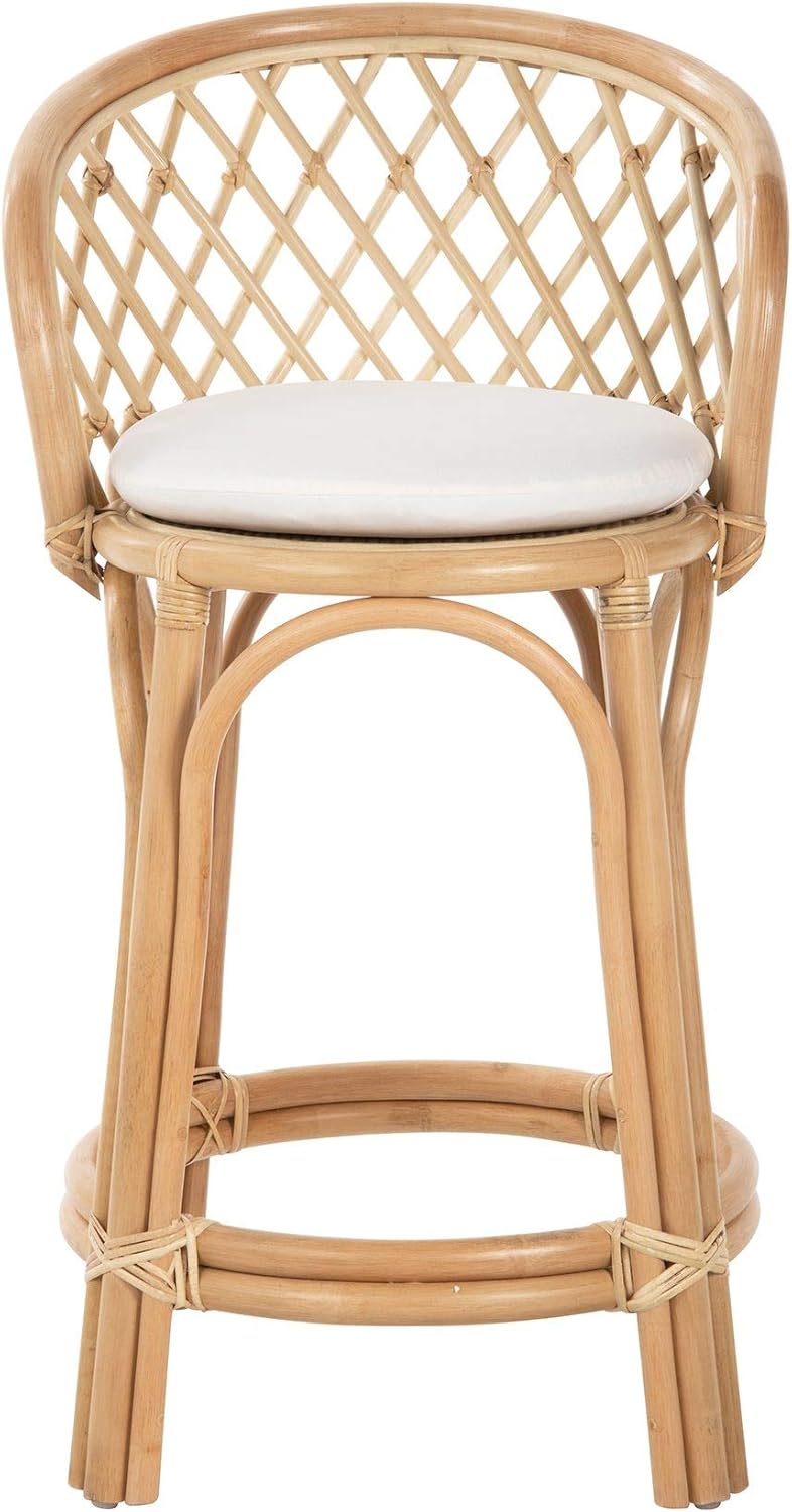 Kouboo Rattan Criss-Cross Height Counter Stool - Modern Stool with Back, Stools for Kitchen Counter Perfect for Cafes & Home Decor, Kitchen & Dining Room Chairs, Light Brown