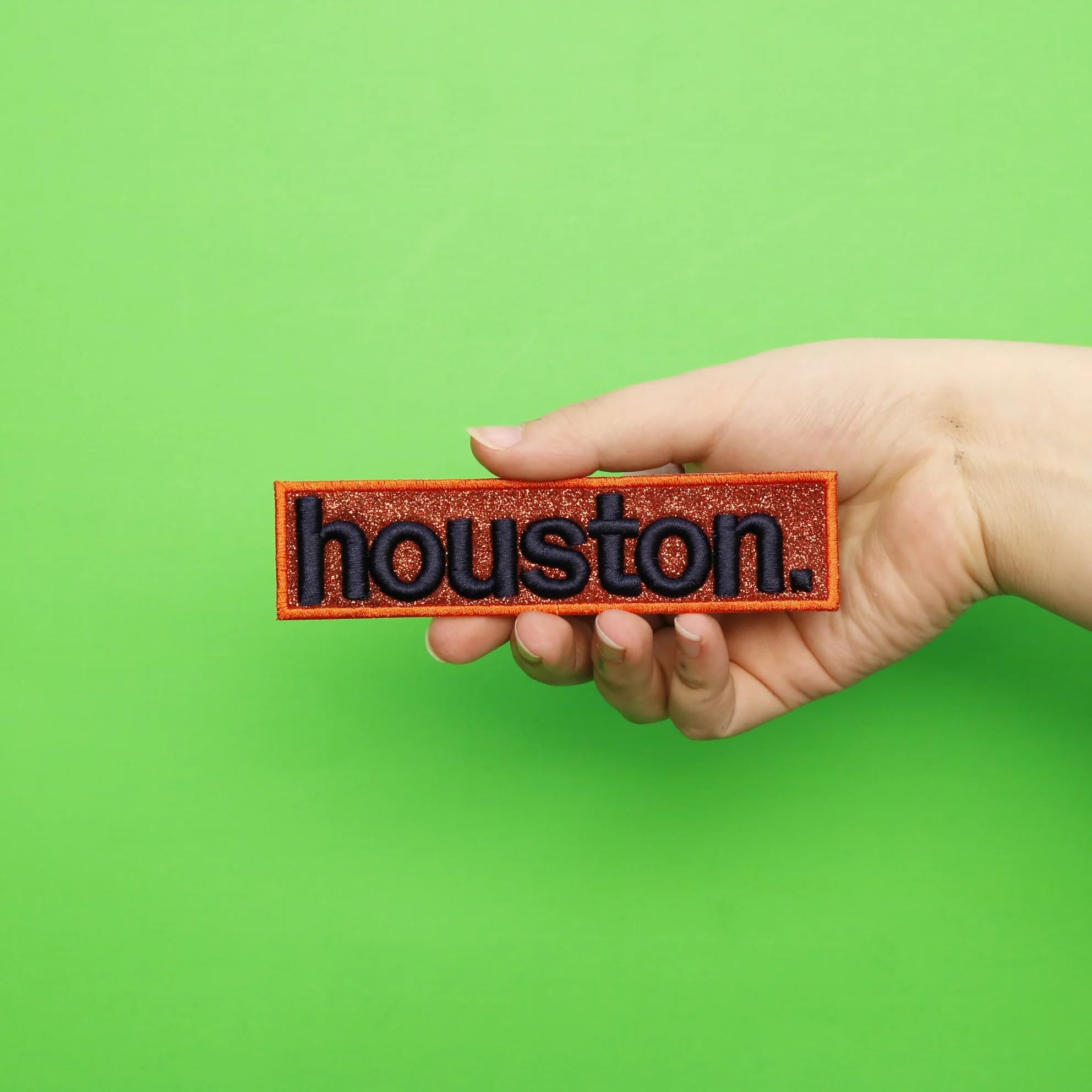 Orange City of Houston Glitter Patch Texas Logo Embroidered Iron On
