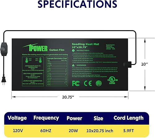 Vista 85 de iPower Alfombrilla térmica para plántulas, tecnología mejorada, 48 x 20 pulgadas, impermeable, duradera, estación de germinación, almohadilla