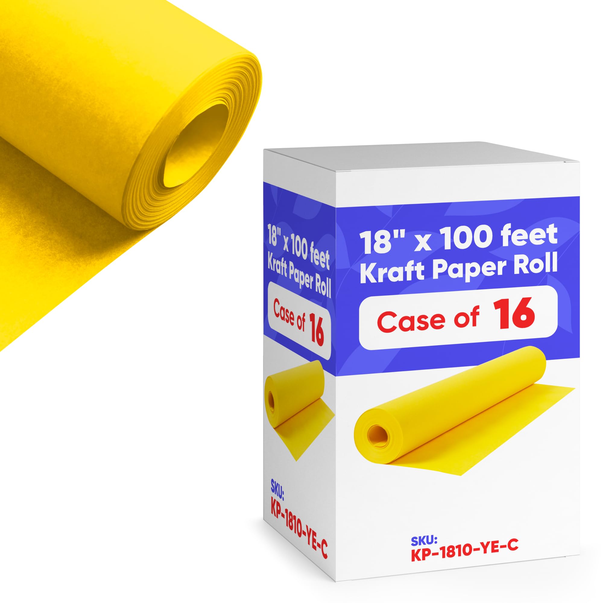 18" x 1200" (100 ft) Yellow Kraft Paper (Case of 16 Rolls), Made in USA