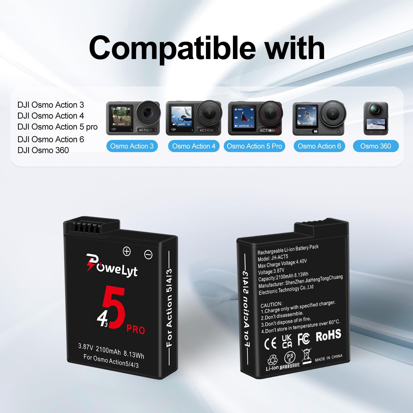 Osmo 360/Action 6/5 Pro/4/3 Batteria 3 pacchi 2100mAh Action 5 Pro Batterie e Stazione di ricarica rapida a 3 canali Compatibile con DJI Osmo Action 6/Action 5 Pro/Action 4/Action 3,Osmo 360