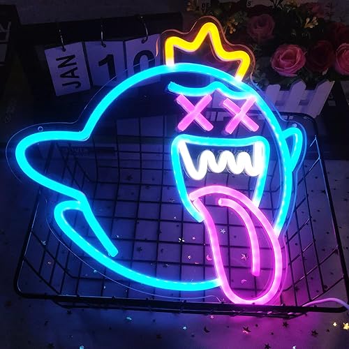 Miniatura 3 de King Boo - Letrero de neón con luz LED de fantasma con interruptor regulable, letrero de neón para juegos para niños, sala de juegos, cueva de