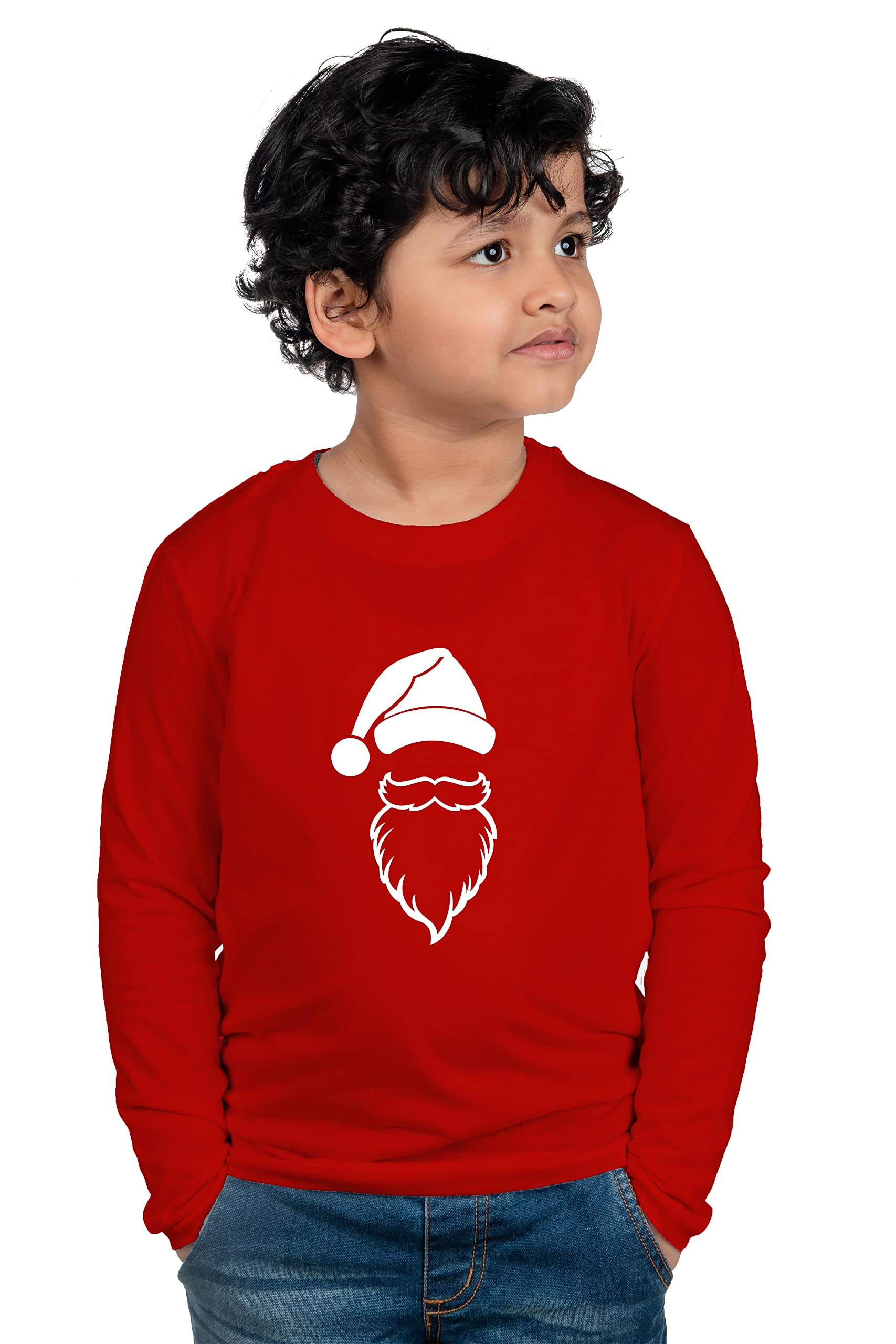 ChombookaBoys' & Girls' Graphics Print Full Sleeve Round Neck Kids' Cotton T Shirt | Black | Kids_Christmas_Santa_Beard_BK_FS2-P