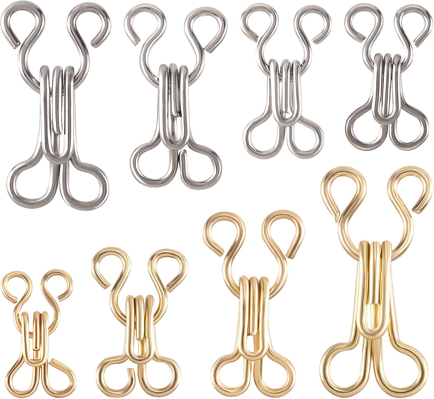CustomyLife 80pcs Sewing Hooks and Eyes Closure, Metal Bra Hooks Replacement, 4 Sizes Sewing Accessories for Clothing Skirt Trousers DIY Craft- Gold & Black