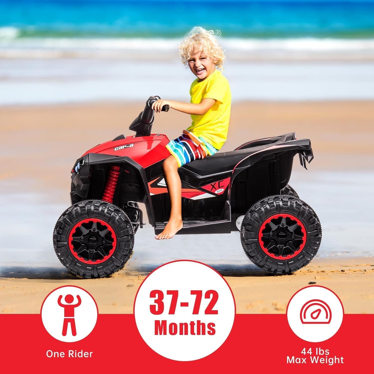 GarveeLife 12V Kids Ride On ATV, 4 Wheeler Electric Vehicle for Kids 3-8 Toddler Battery Powered Toy Car for Boys Girls with Remote Control, LED Lights, Soft Start, Treaded Tires, Music, Red