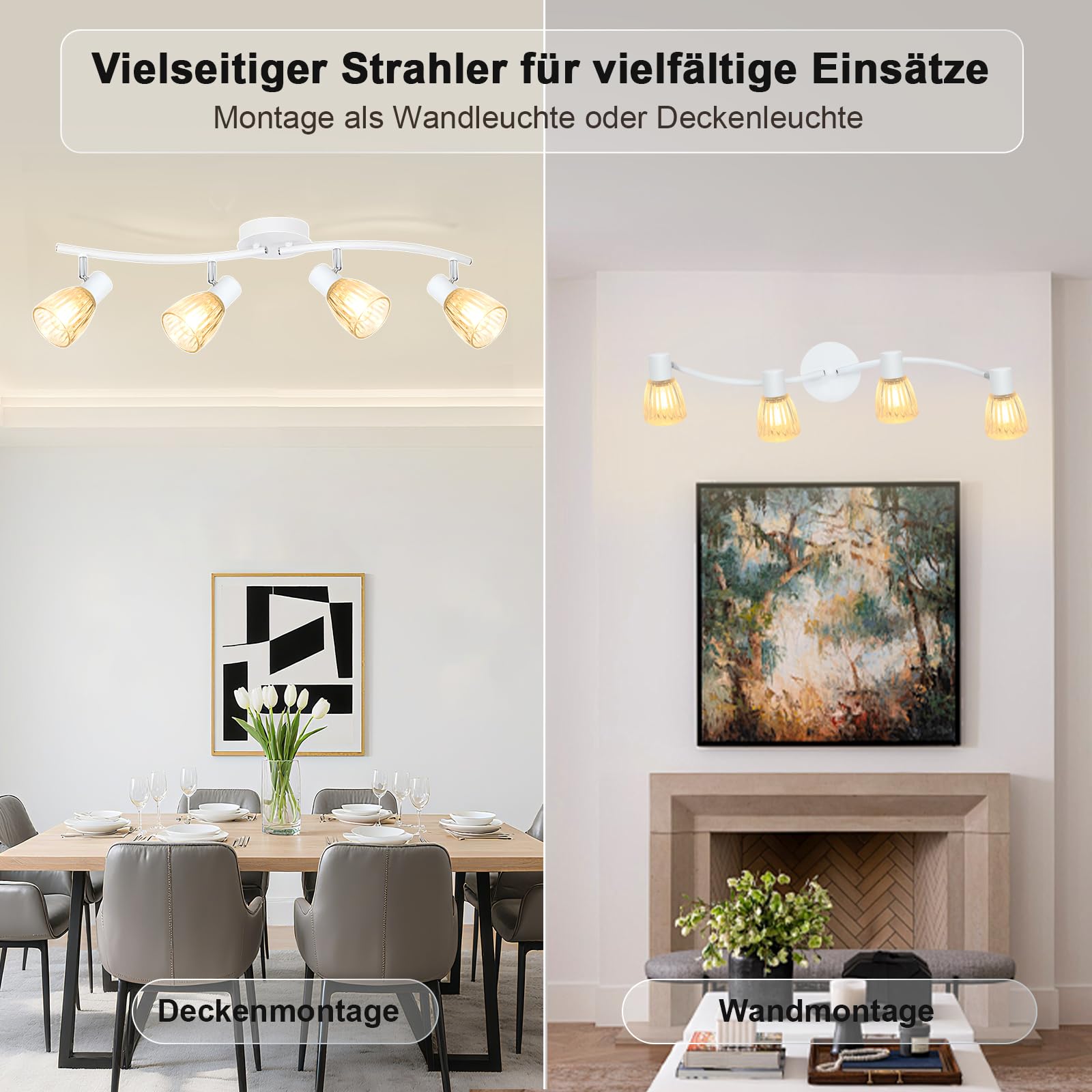 LED Deckenstrahler 4 Flammig E14 Weiß mit Glasschirmen