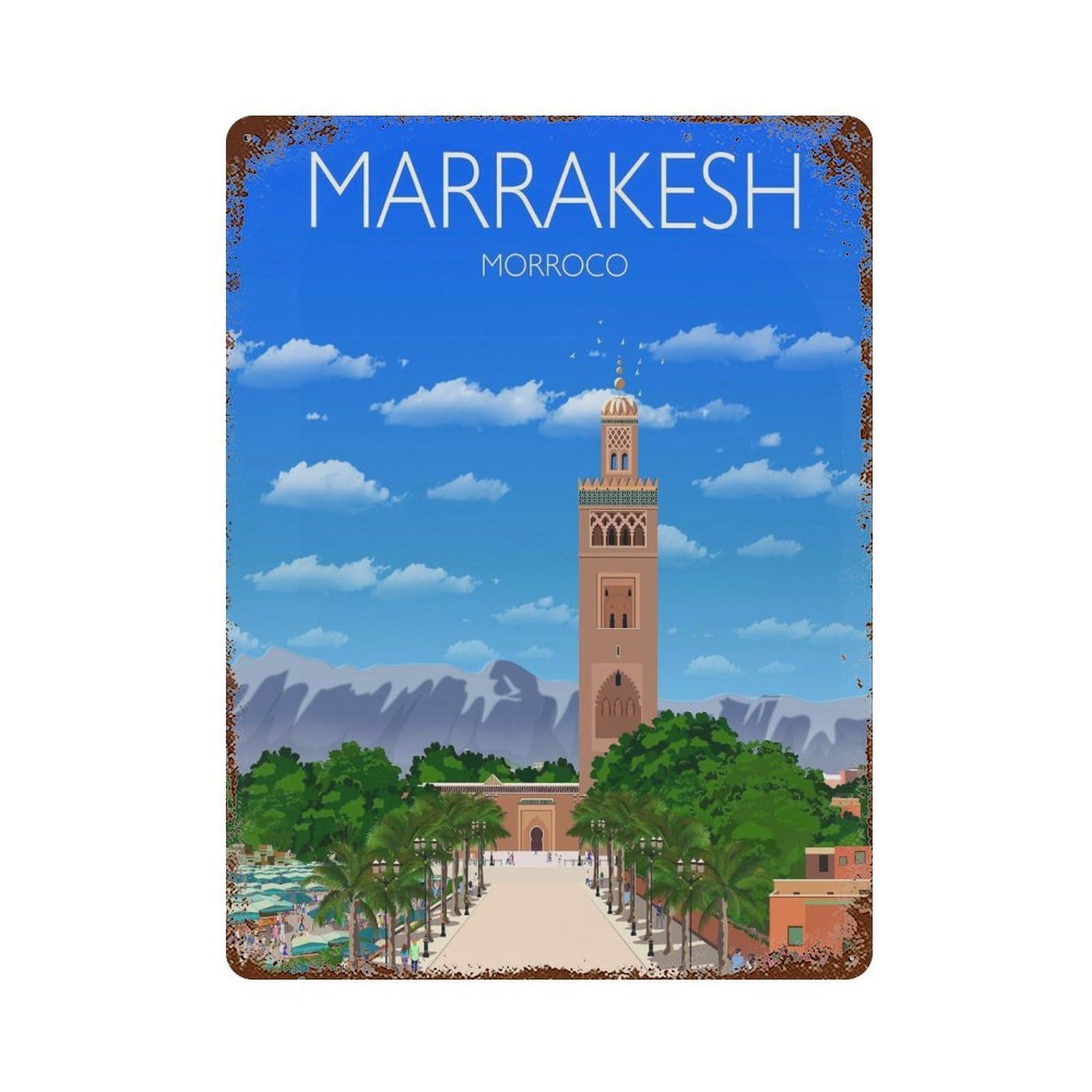 xiaoxiaoshen Travel of Marrakesh Morocco Cityscape Wall Decor Art Metal Tin Poster Modern Home Decor Art Home Bar Shop Decorations Vintage Sign 40x30cm