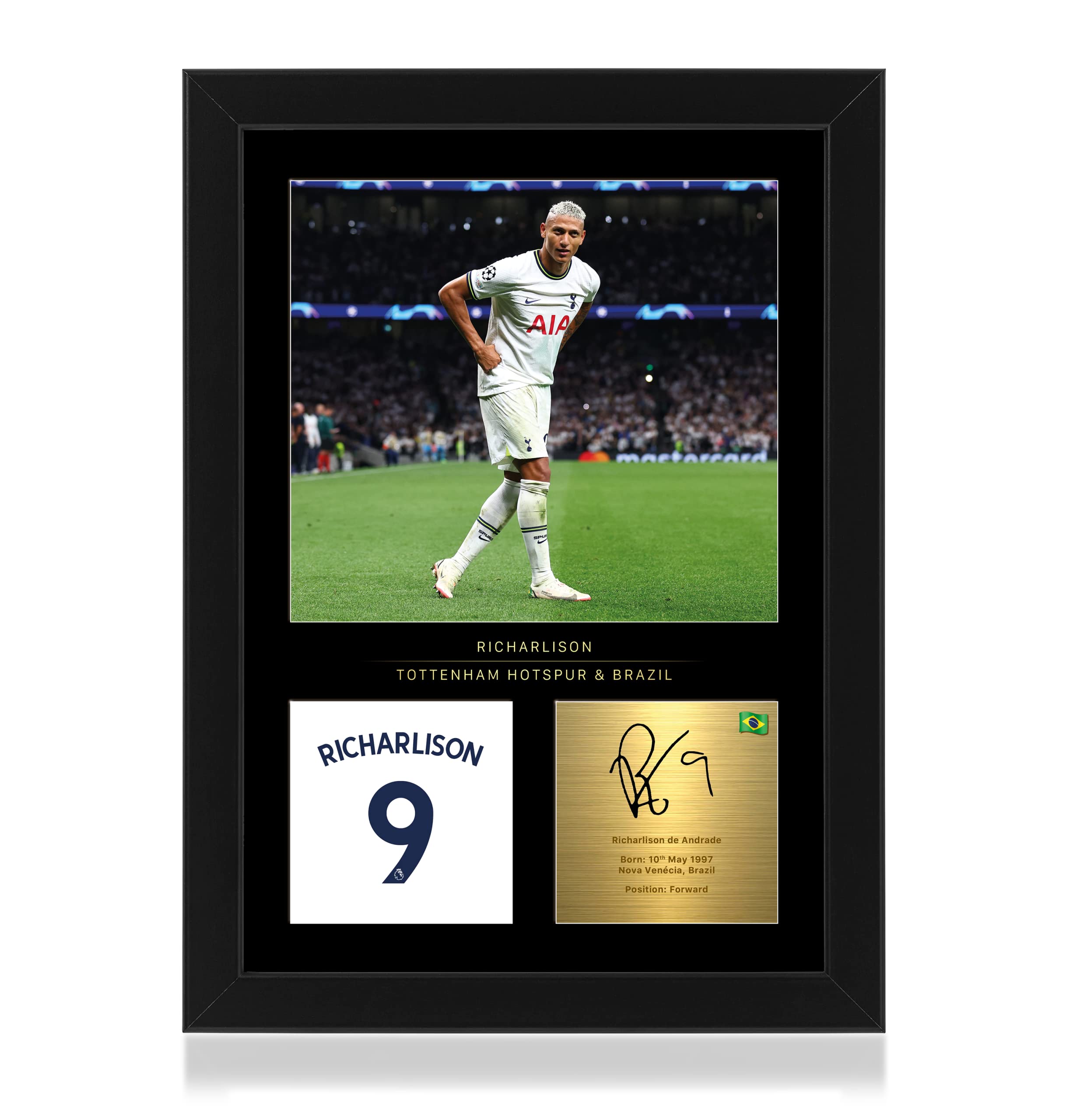 Win FC Richarlison Signed A4 Framed Photo Display - Reproduced Digital Signature - Gift For Spurs Fans