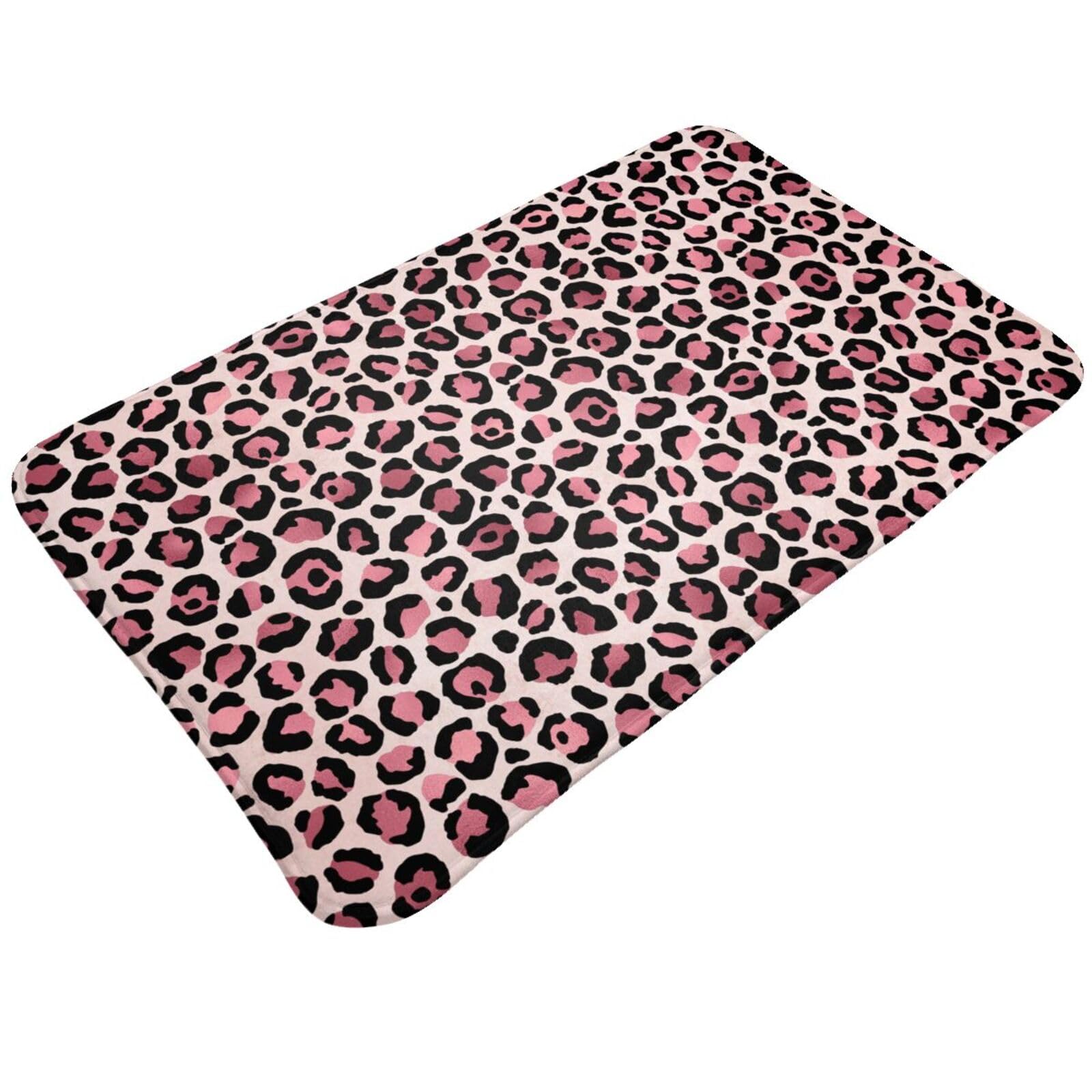 Bathroom Rugs Non Slip Washable - White Pink Leopard Print Kitchen Mats for Floor, Area Rugs for Entryway Mats Indoor, Bathroom Laundry Room Door Rug
