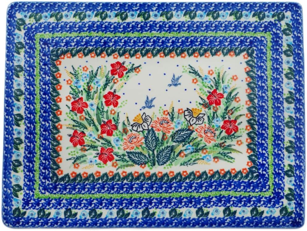 Polmedia Polish Pottery Cookie Sheet UNIKAT - Dove Escape Pattern Handmade in Boleslawiec Poland by Ceramika Artystyczna + Certificate of Authenticity