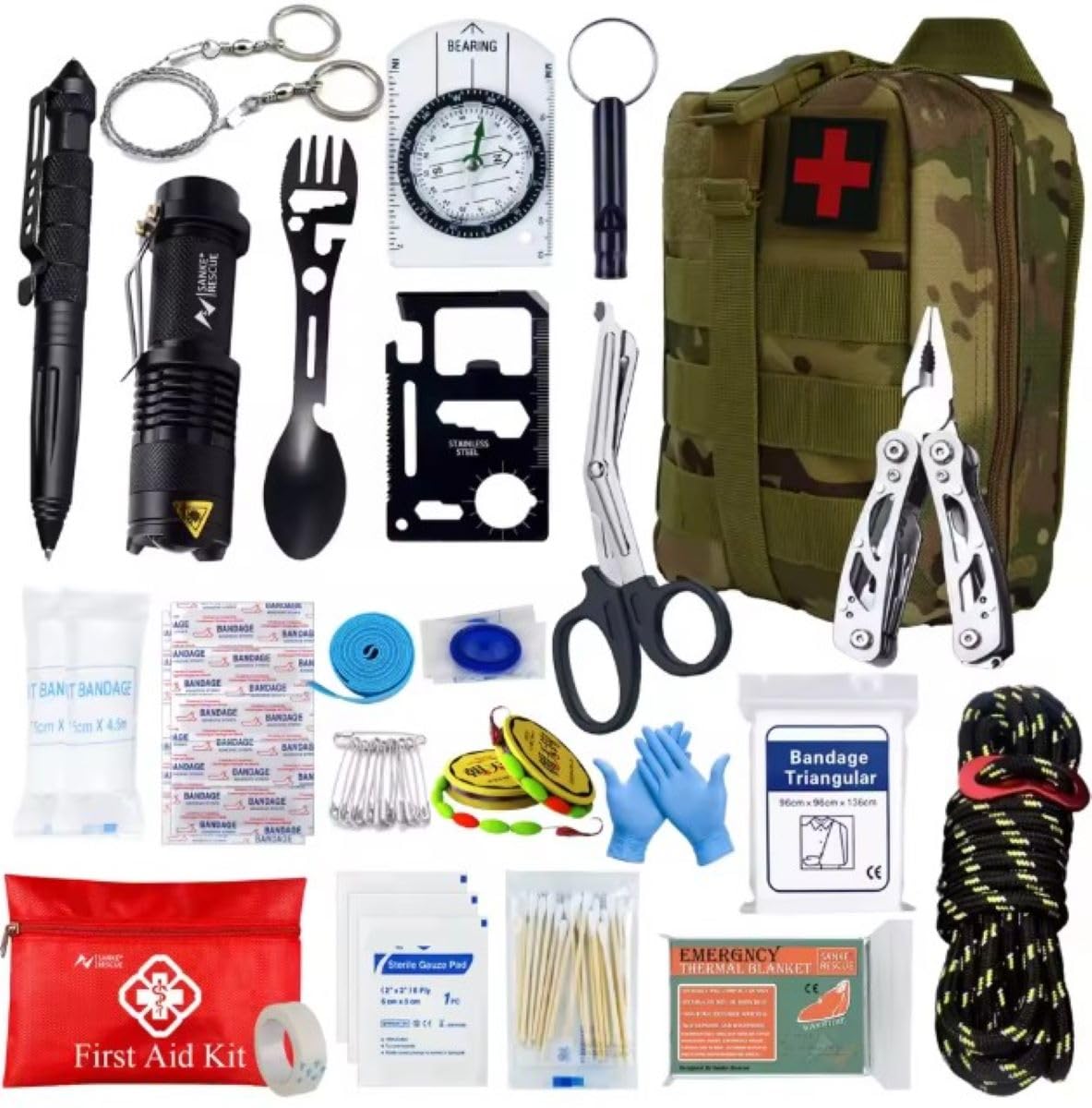 Kit Supervivencia UE 2025 Botiquines Primeros Auxilios Equipo Completo de Supervivencia 72h Kit de Emergencia para Viajar Caminar Acampar al Aire Montaña