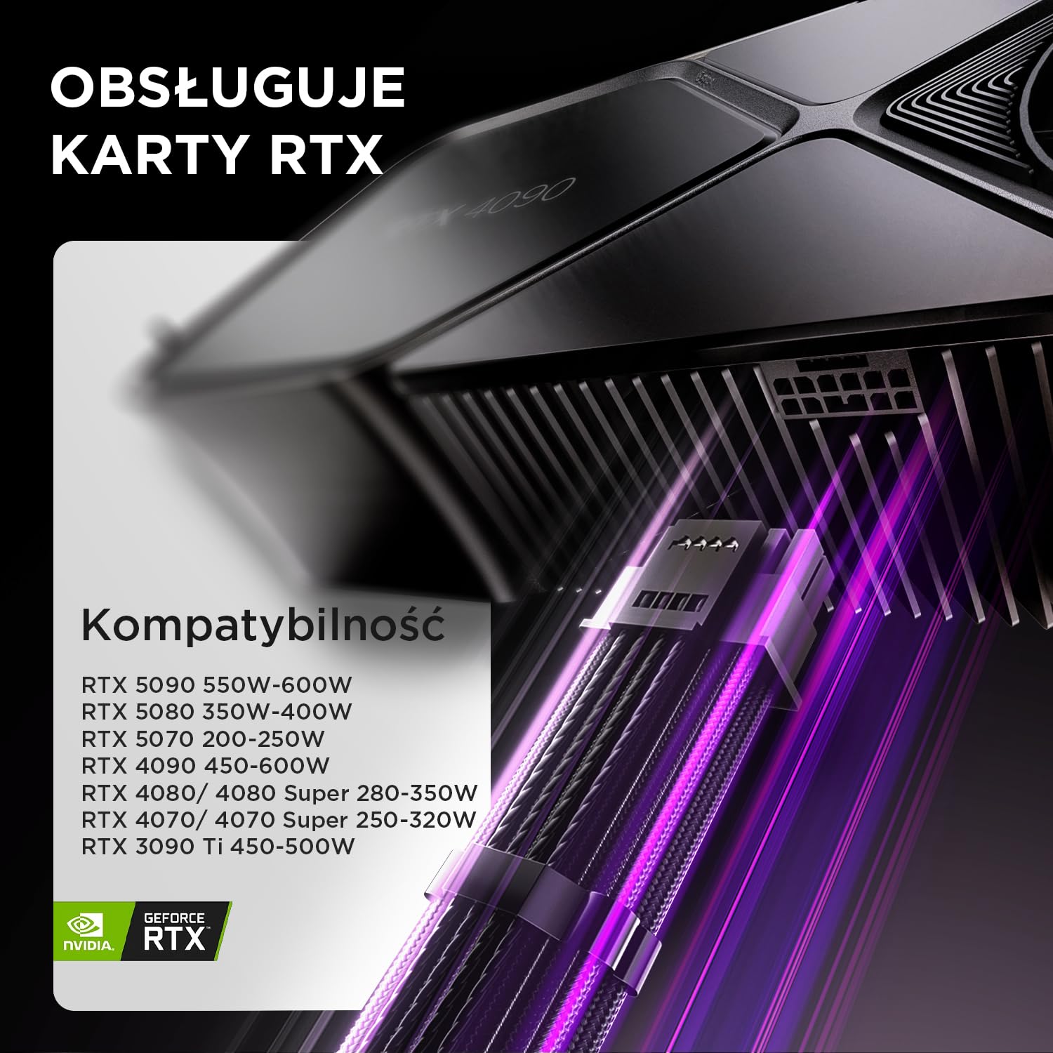 AsiaHorse PCIE 5.0 12VHPWR PSU przedłużacz kabla Kit [16AWG] kabel zasilający do CPU i GPU 30 cm