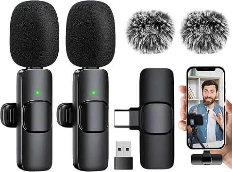 Clip Microphone | Wireless Lavalier Microphone - Noise Cancelling Portable Recorder for Video Production, Streaming, Interviewing, Blogging, Podcasts