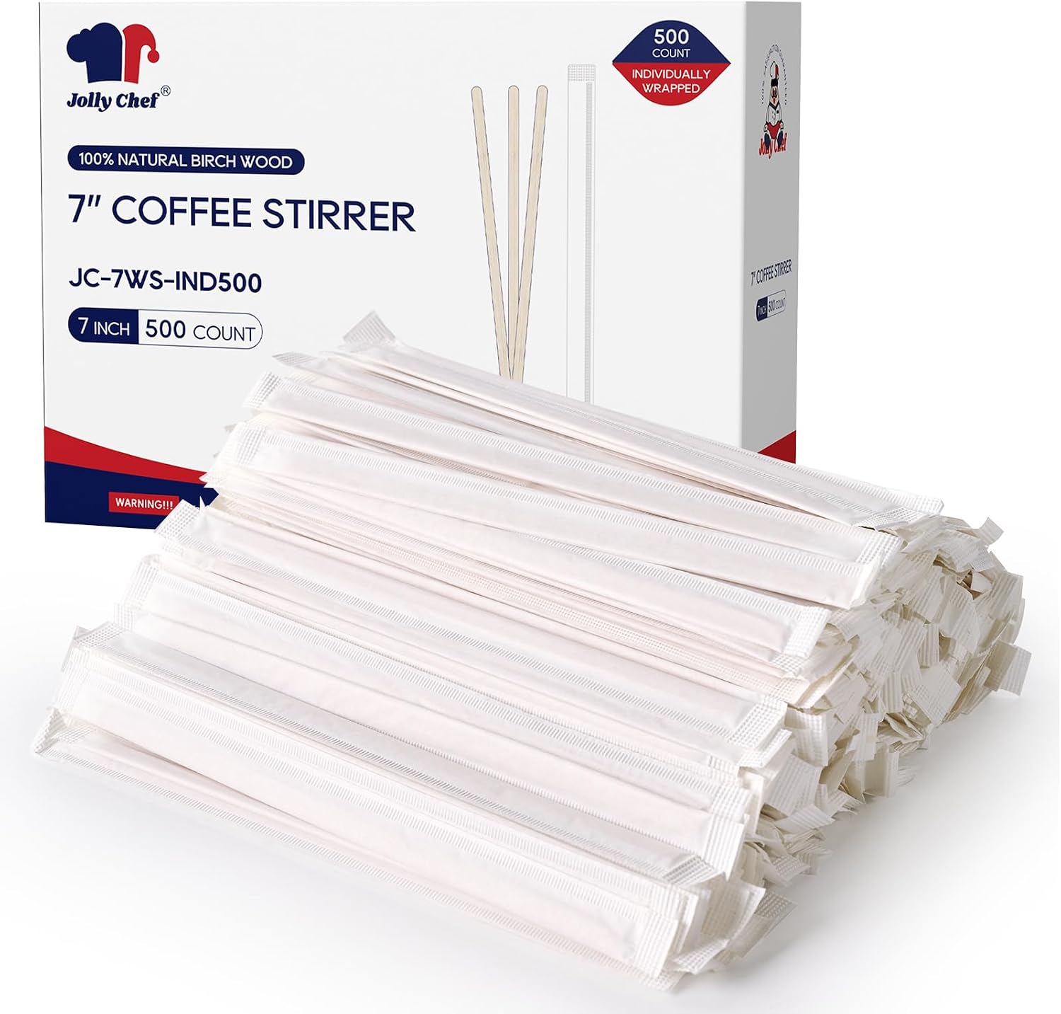 7 inch Wooden Coffee Stirrers 500 Count | Individually Wrapped Stir Sticks Birch Stirring Sticks for Cafe, Bar