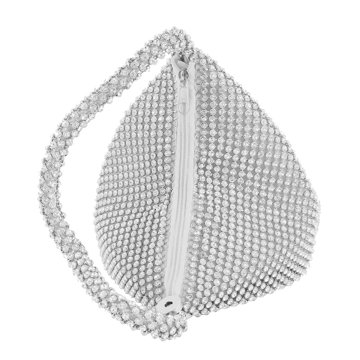 NICOLE & DORIS Moda Pochette e Clutch da donna Borsa a Mano Donna Elegante Strass Party Sposa Cocktail Festa Argento