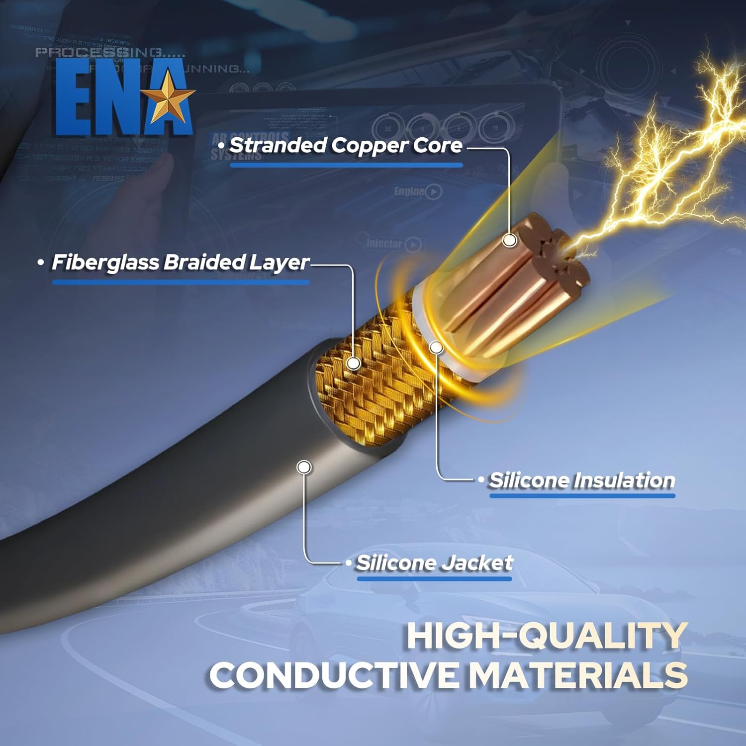 ENA Blue 7mm Spark Plug Wires Set Compatible with Honda Acura CRV Integra 1994 1995 1996 1997 1998 1999 2000 2001 1.8L 2.0L l4 Replacement for 8041 HE82 RCHE82 Set of 4