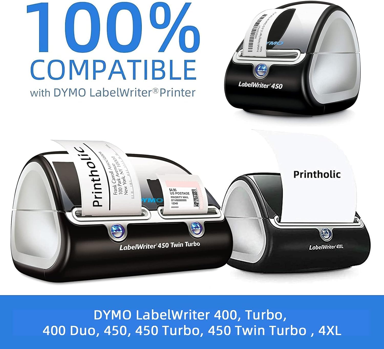 10 rollos de etiquetas autoadhesivas 99014 compatibles con DYMO, 54 mm x 101 mm, etiquetas multiusos para LabelWriter 450 Serie y 4XL