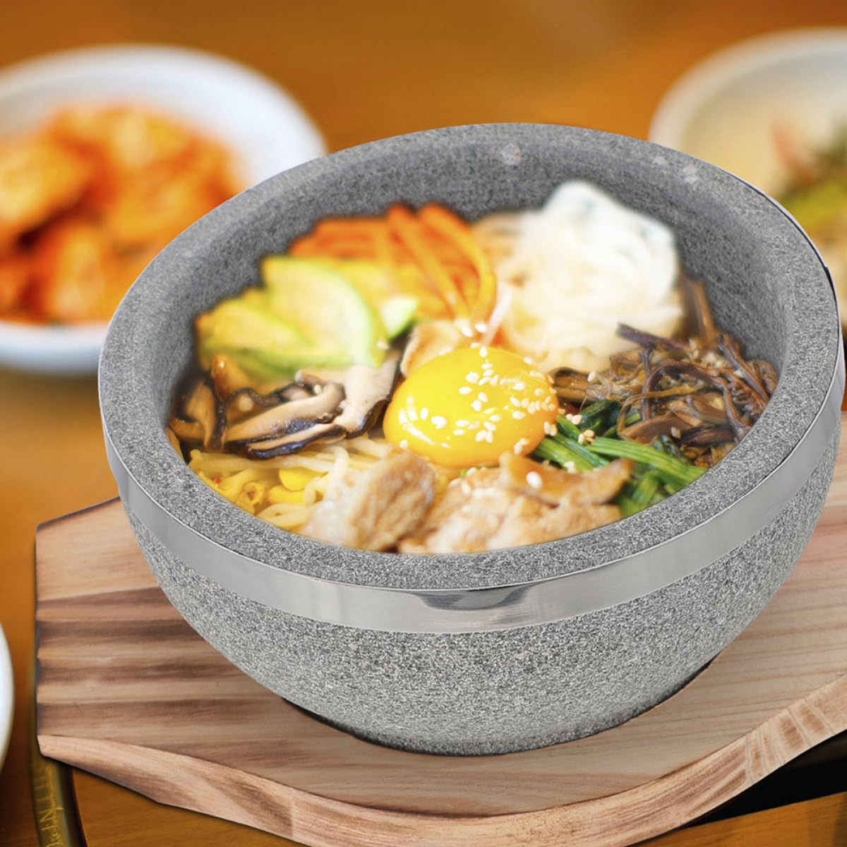 Operitacx Koreanische Steinschale aus Stein mit Hoher Temperaturbeständigkeit und Einfache Reinigung für Bibimbap und Traditionelle Koreanische Gerichte