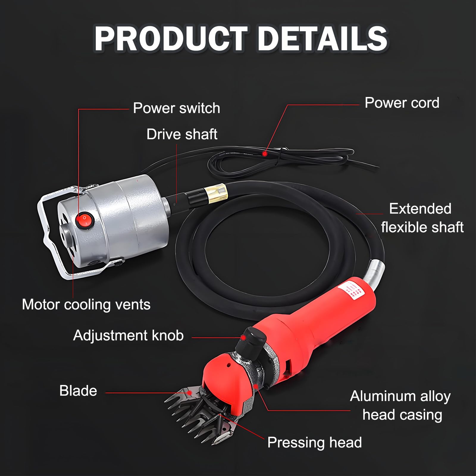 Maquina Esquilar Ovejas Potente Motor de Cobre de 2400 RPM con Eje Flexible de 58,27 Pulgadas, Cortadora de Lana Ergonómica y Ligera para Mujeres y Ancianos, Aseo de Ganado para Operaciones Agrícolas