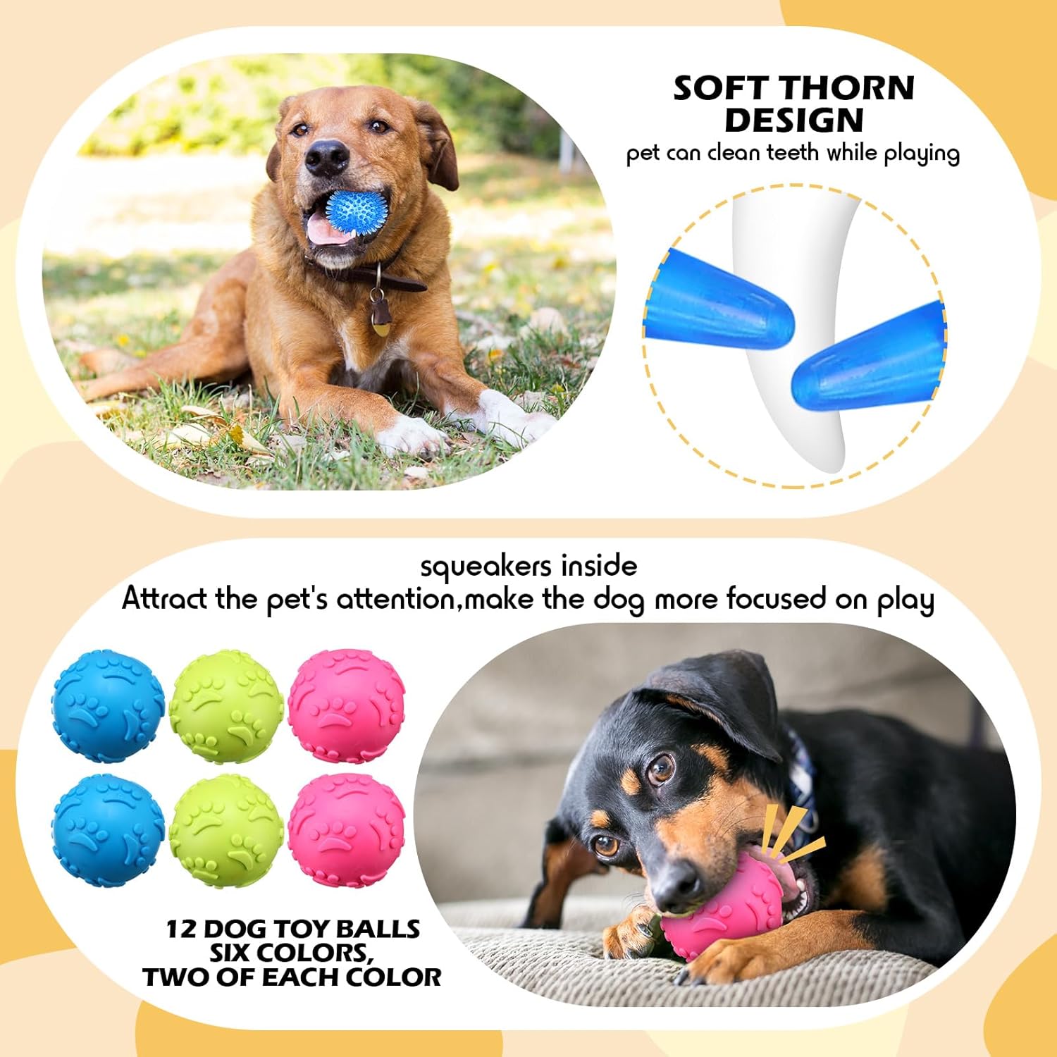 Syhood 60 Pcs Squeaky Dog Toys Bulk Stuffed Plush Chew Toys Puppy Teething Rope Cute Spiky Chew Ball for Small Dog Pet Teething Gift(Sweet Style)