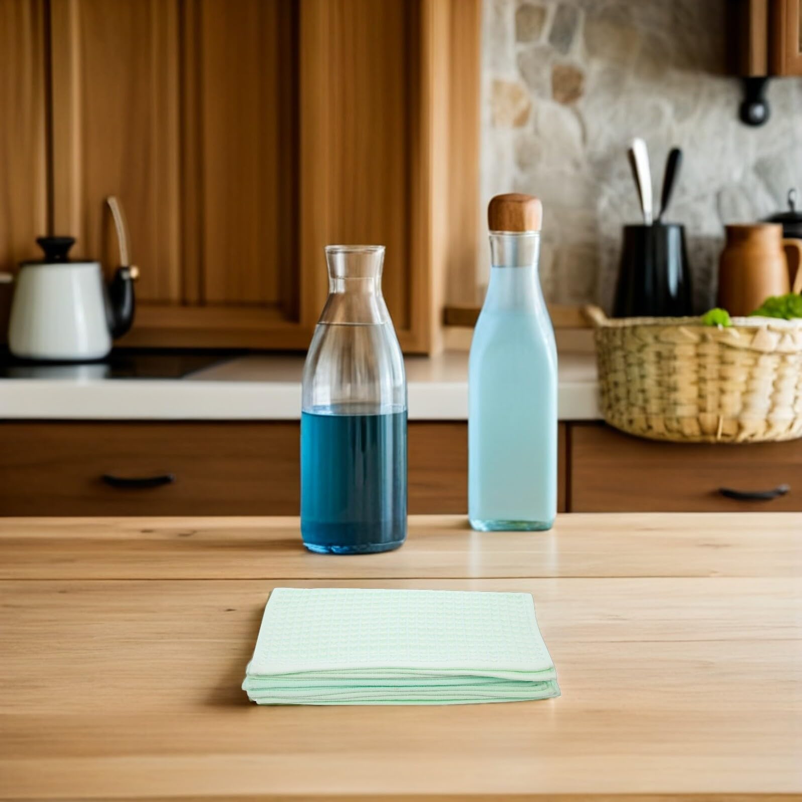 10 Piezas Paños de Cocina de Algodón Alta Absorción Suaves y Reutilizables para Lavar Platos Secar Manos y Limpiar Encimeras Diseño Cuadrado Compacto Verde